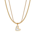 Chic Double-Layer Herringbone & Cable Chain Heart Shell Necklace