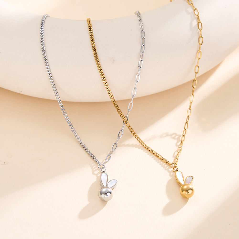Chic Double-Layer Asymmetric Chain Mother-of-Pearl Bunny Necklace