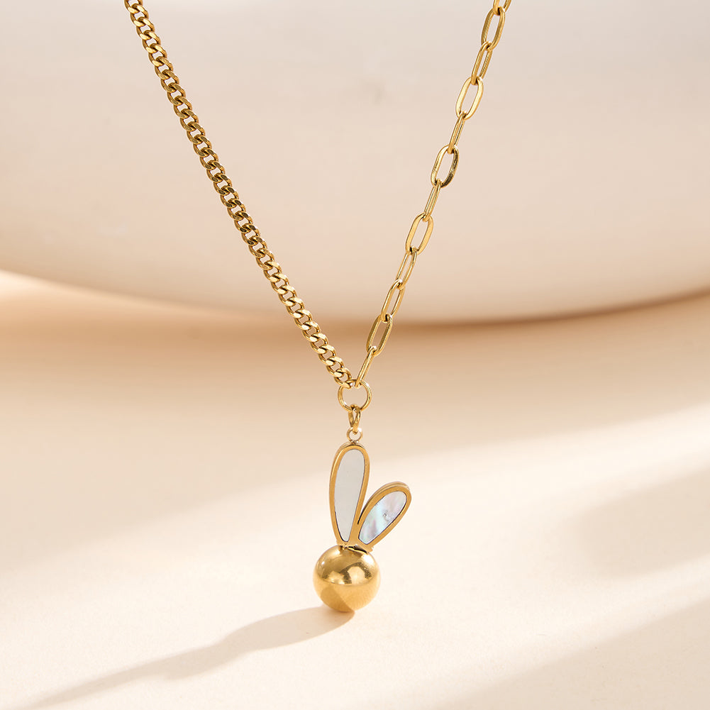 Chic Double-Layer Asymmetric Chain Mother-of-Pearl Bunny Necklace