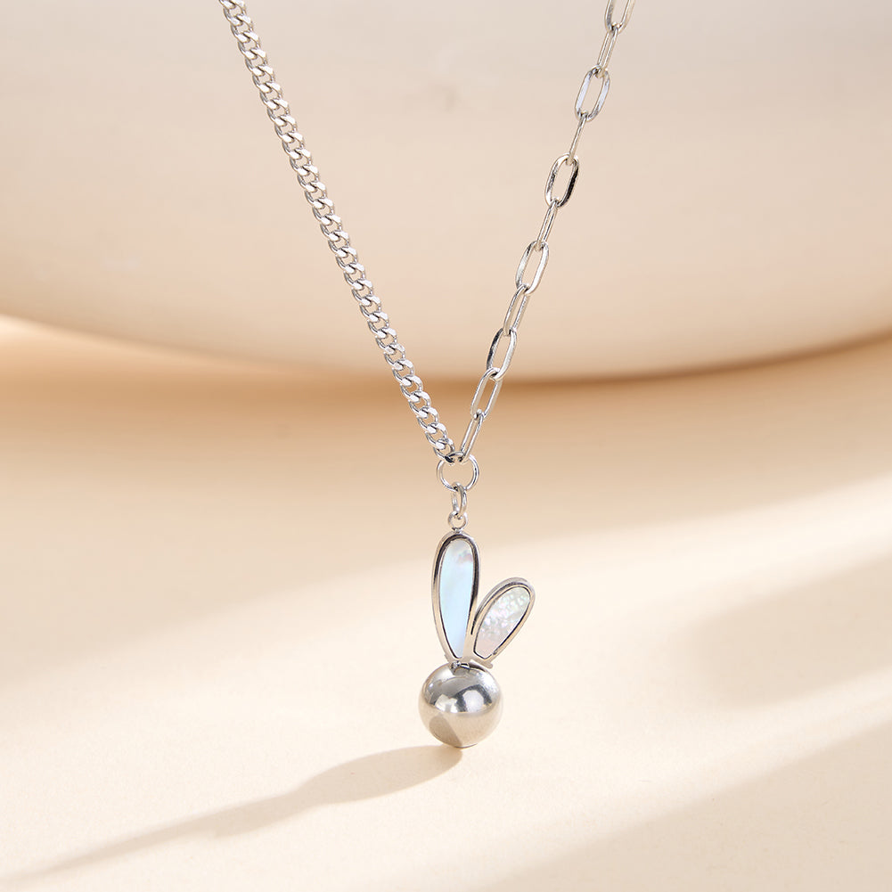 Chic Double-Layer Asymmetric Chain Mother-of-Pearl Bunny Necklace