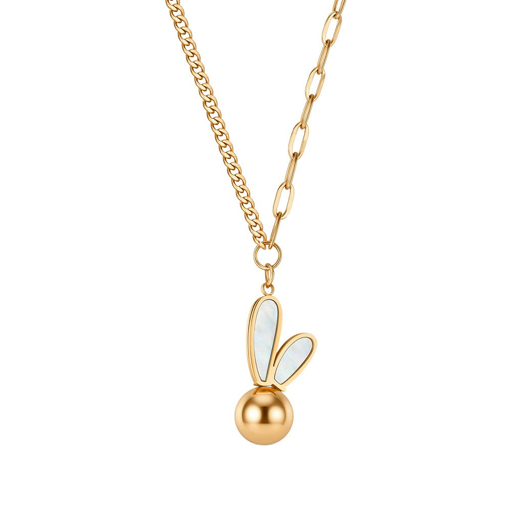 Chic Double-Layer Asymmetric Chain Mother-of-Pearl Bunny Necklace