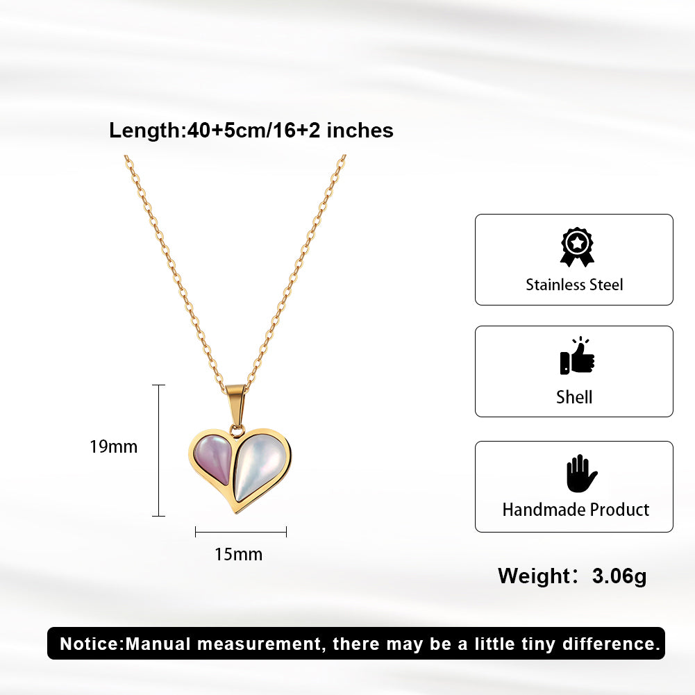 Chic Asymmetric Dual-Color Shell Heart Pendant Necklace