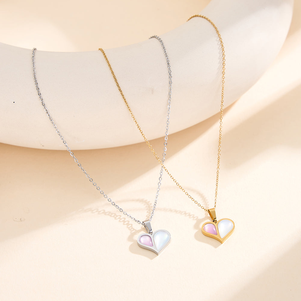 Chic Asymmetric Dual-Color Shell Heart Pendant Necklace