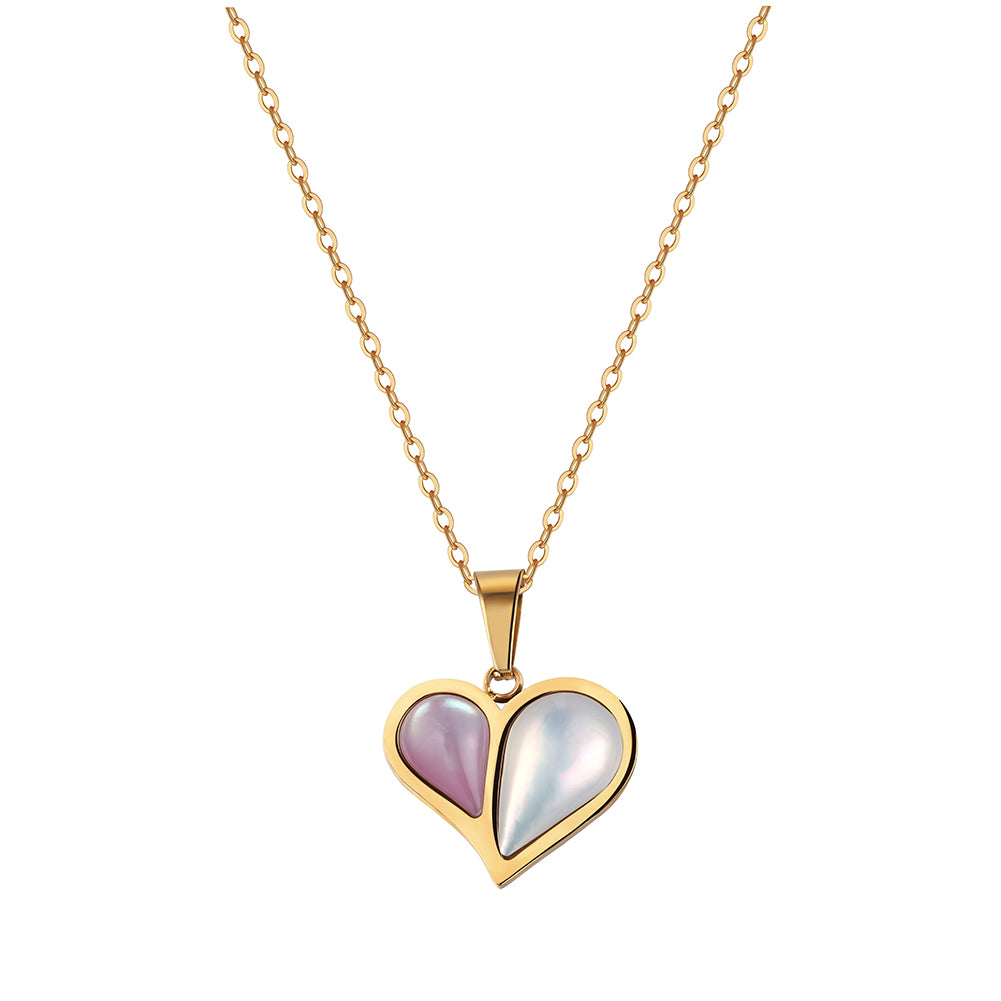 Chic Asymmetric Dual-Color Shell Heart Pendant Necklace