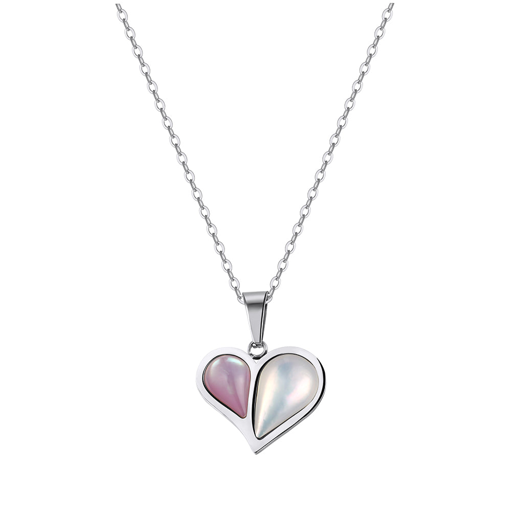 Chic Asymmetric Dual-Color Shell Heart Pendant Necklace