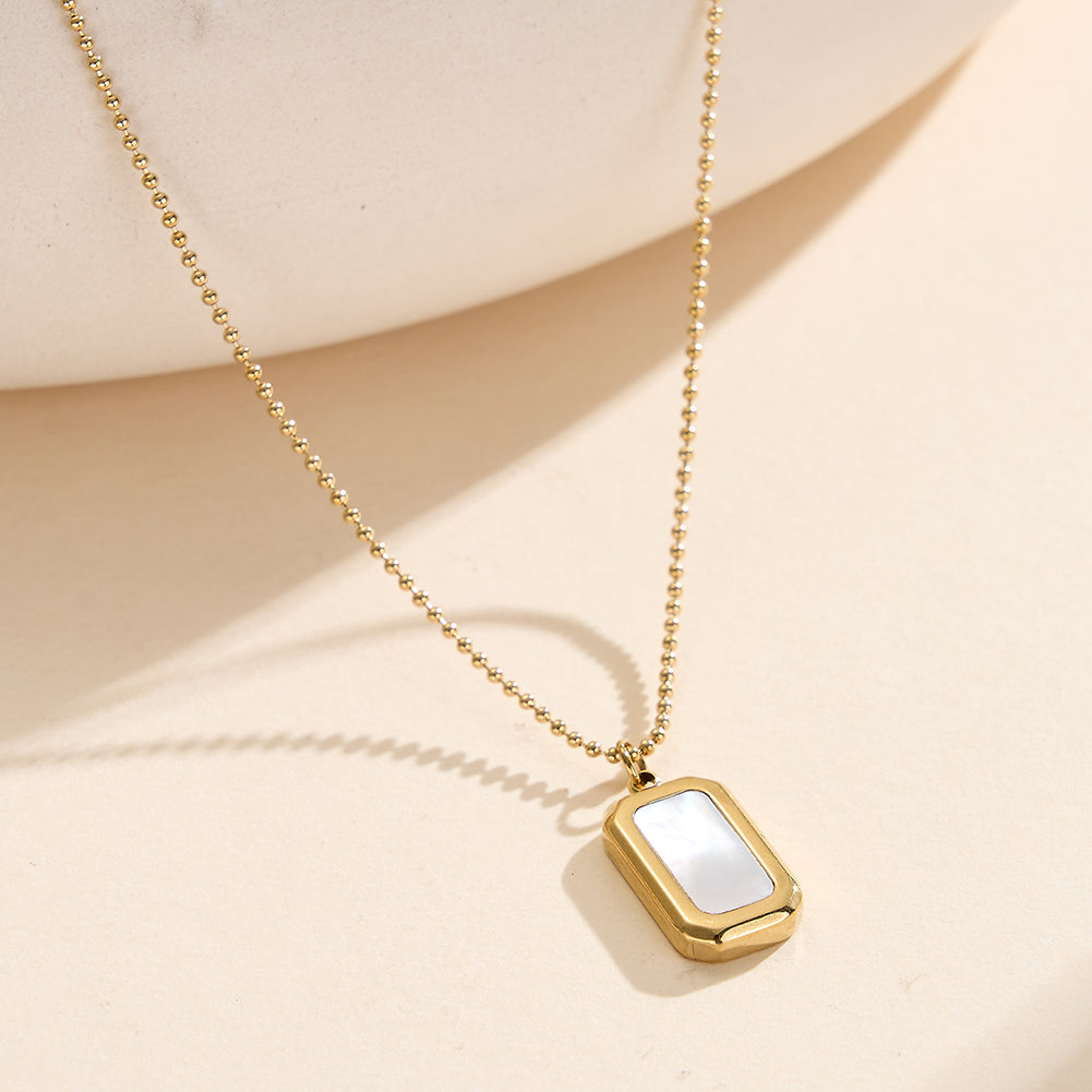 Velvet Meridian // Geometric Rectangular Shell Inlay Tag Necklace