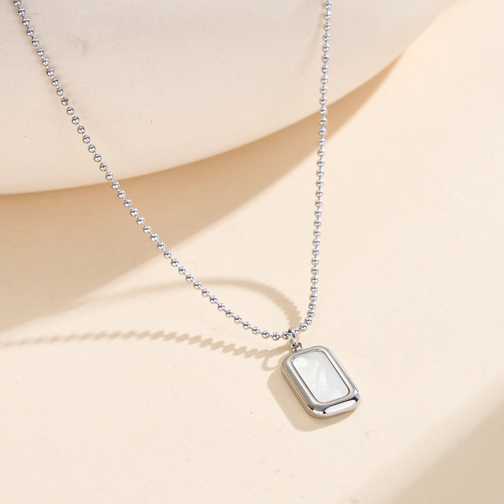 Velvet Meridian // Geometric Rectangular Shell Inlay Tag Necklace