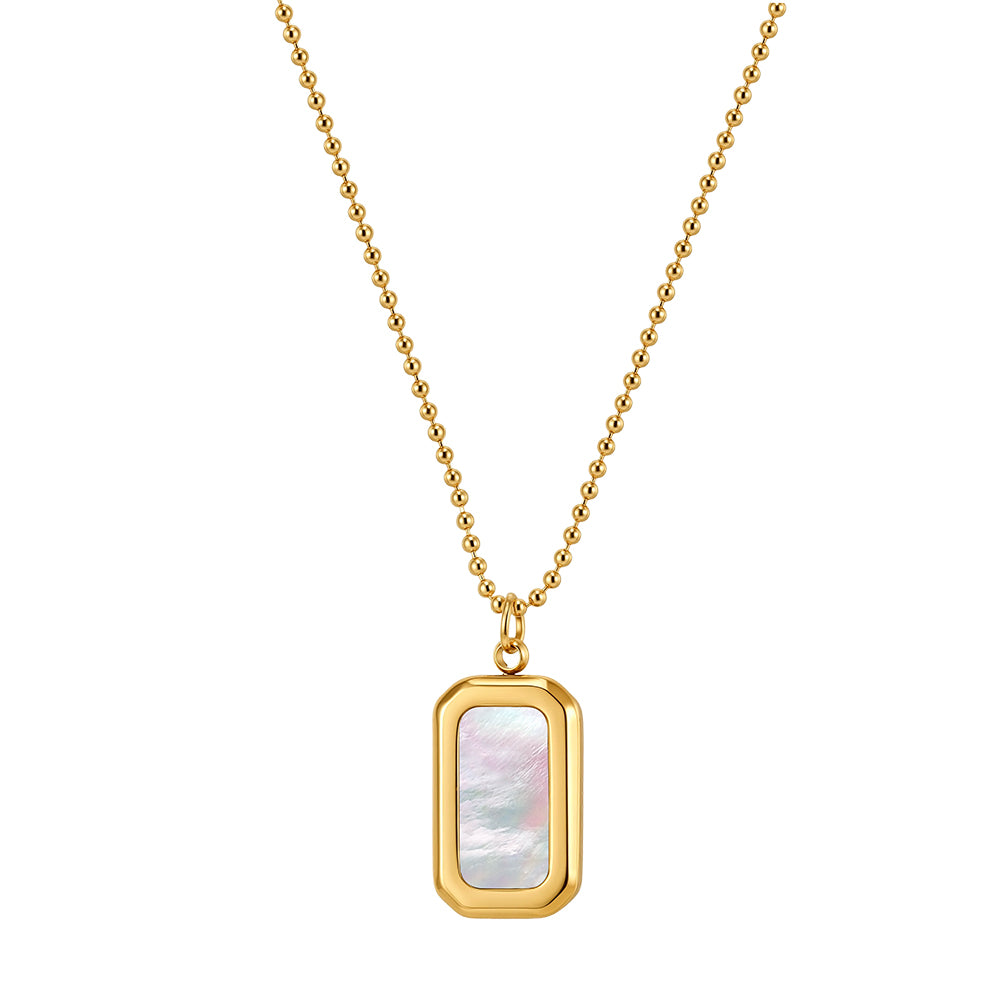 Velvet Meridian // Geometric Rectangular Shell Inlay Tag Necklace