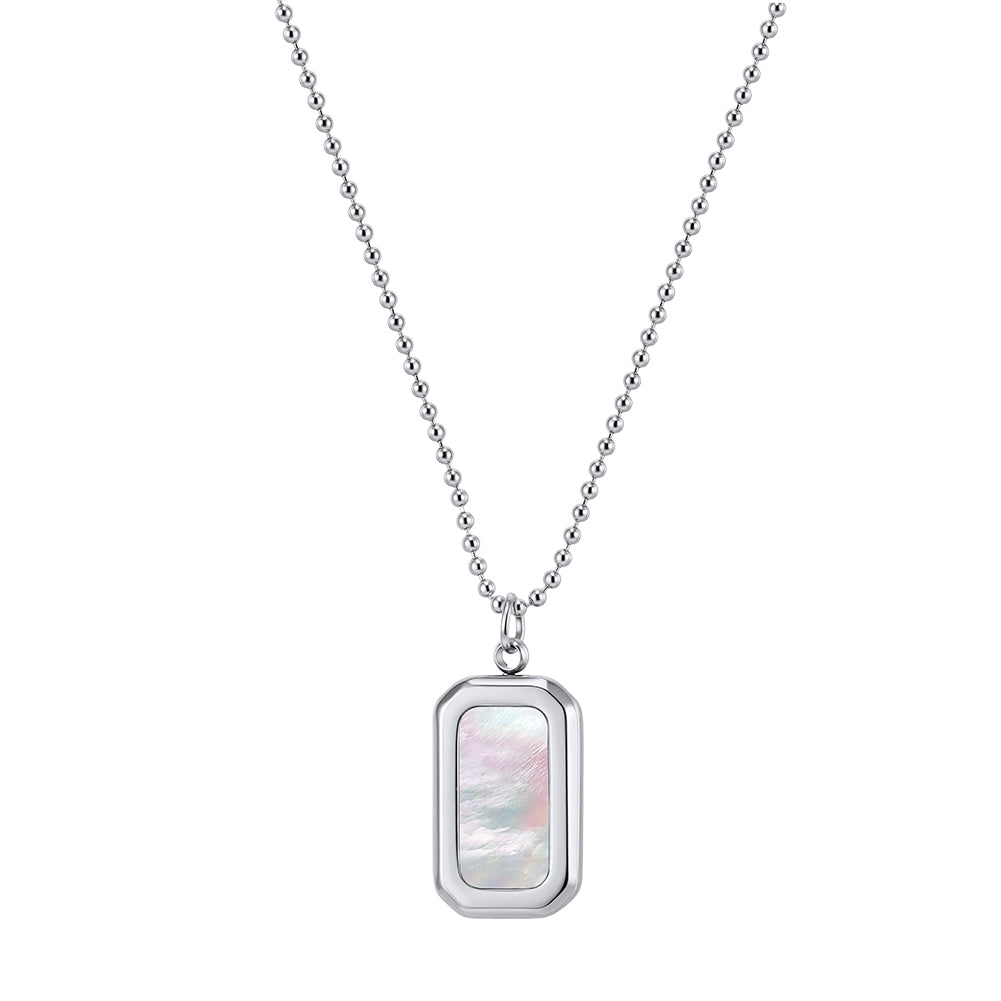 Velvet Meridian // Geometric Rectangular Shell Inlay Tag Necklace