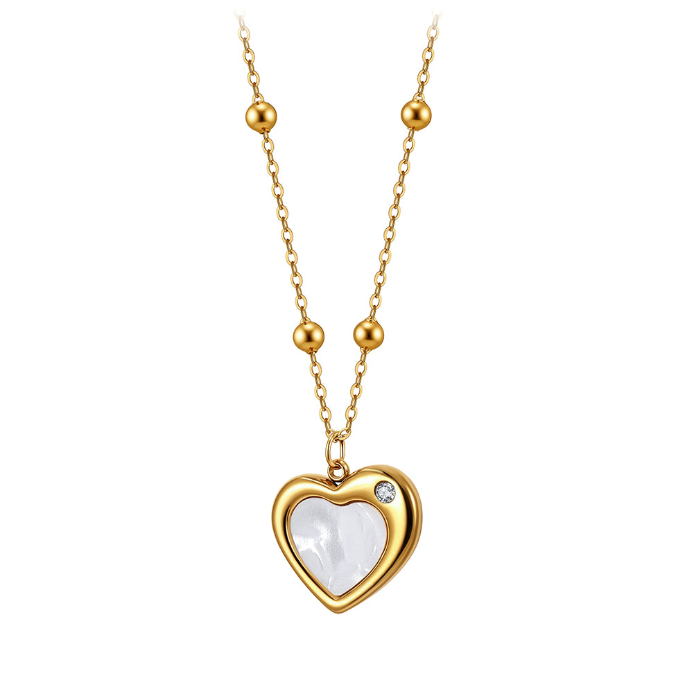Aura Amour // Sculptural Mother of Pearl & CZ Heart Pendant Necklace
