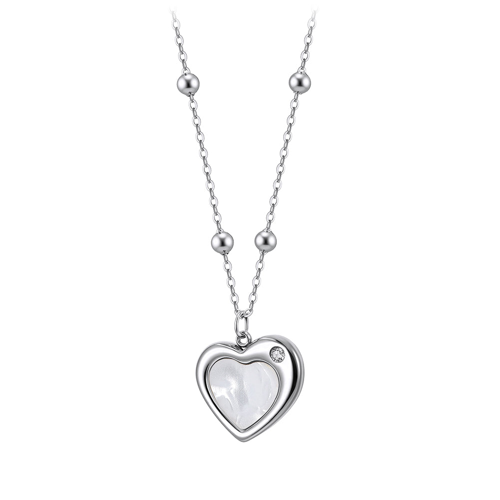 Aura Amour // Sculptural Mother of Pearl & CZ Heart Pendant Necklace