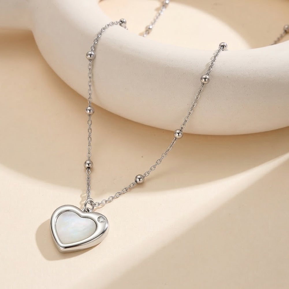 Aura Amour // Sculptural Mother of Pearl & CZ Heart Pendant Necklace