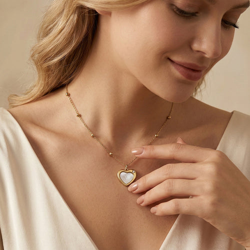 Aura Amour // Sculptural Mother of Pearl & CZ Heart Pendant Necklace