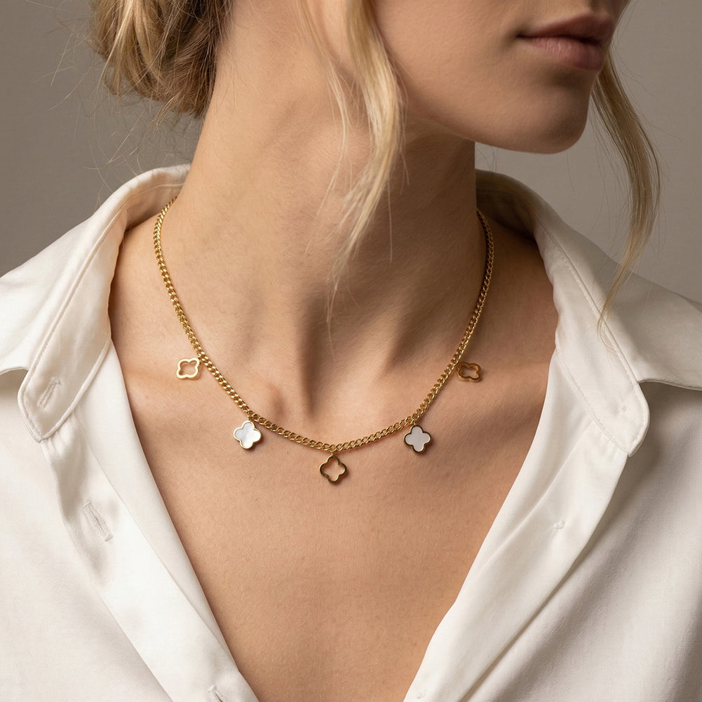 Aura Celestial // Mother of Pearl Clover Multi-Charm Necklace
