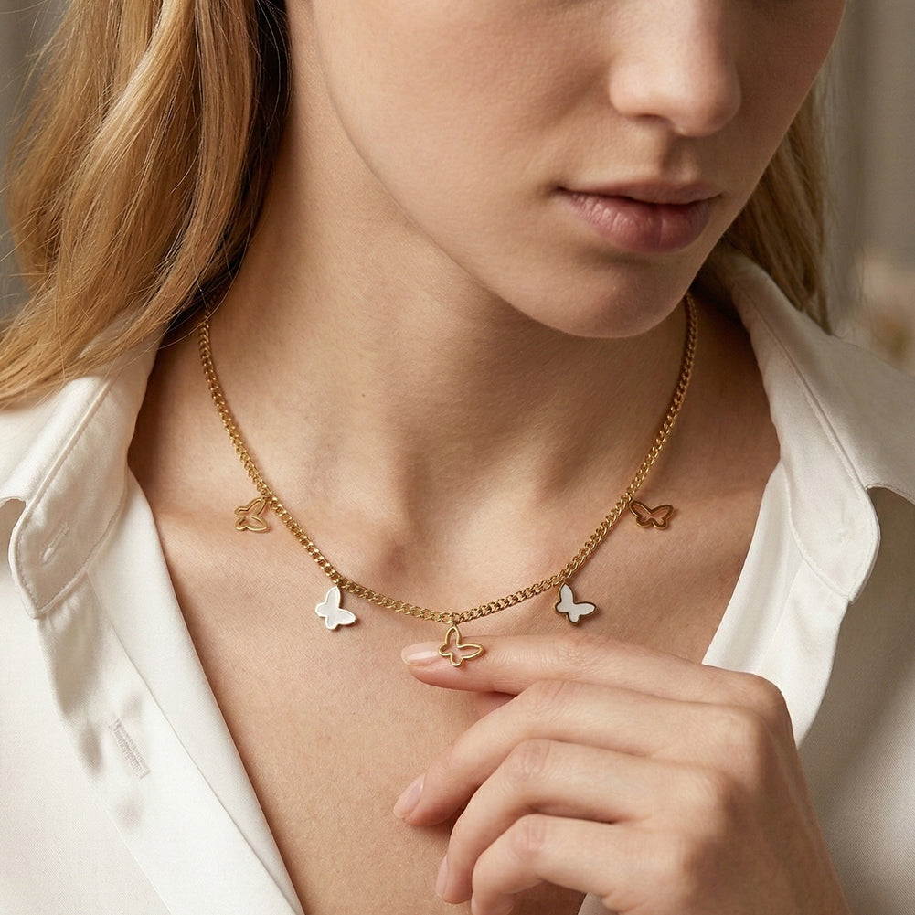 Aura Celestial // Mother of Pearl Butterfly Multi-Charm Necklace
