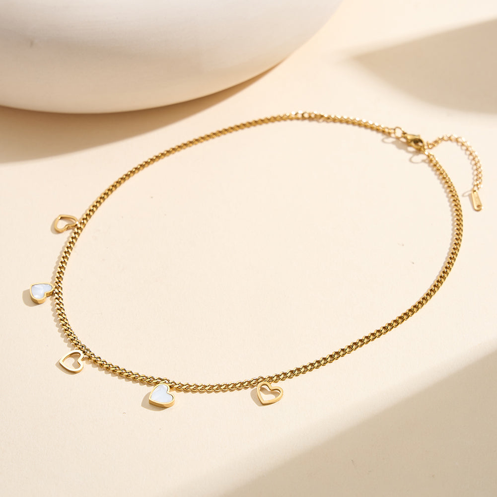 Aura Amour // Mother of Pearl Heart Multi-Charm Necklace