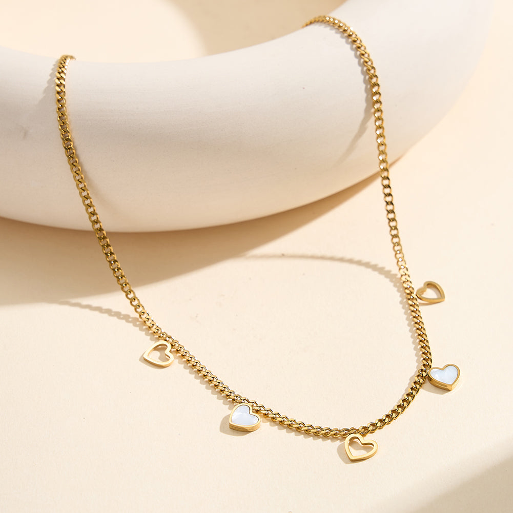 Aura Amour // Mother of Pearl Heart Multi-Charm Necklace