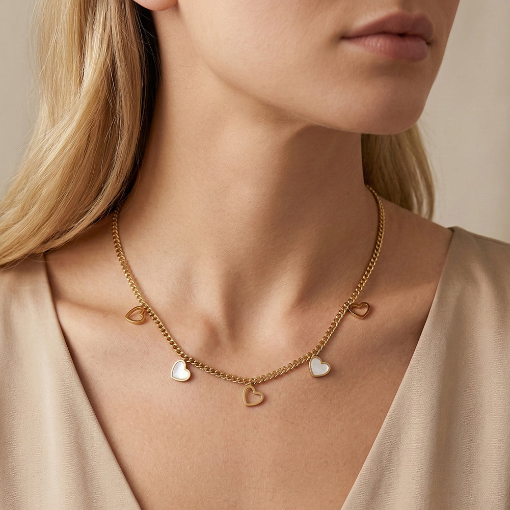 Aura Amour // Mother of Pearl Heart Multi-Charm Necklace
