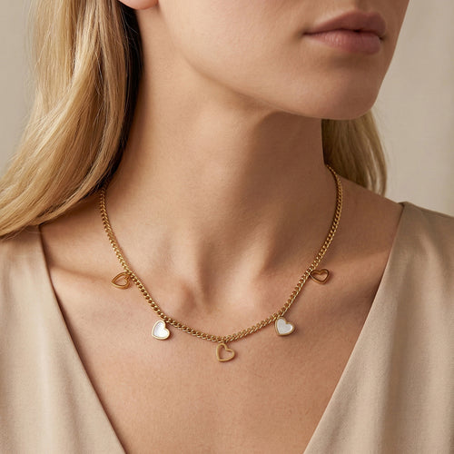 Aura Amour // Mother of Pearl Heart Multi-Charm Necklace