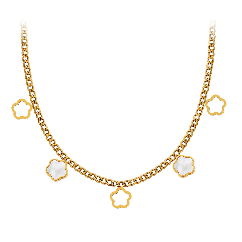Aura Blossom // Mother of Pearl Flower Multi-Charm Necklace