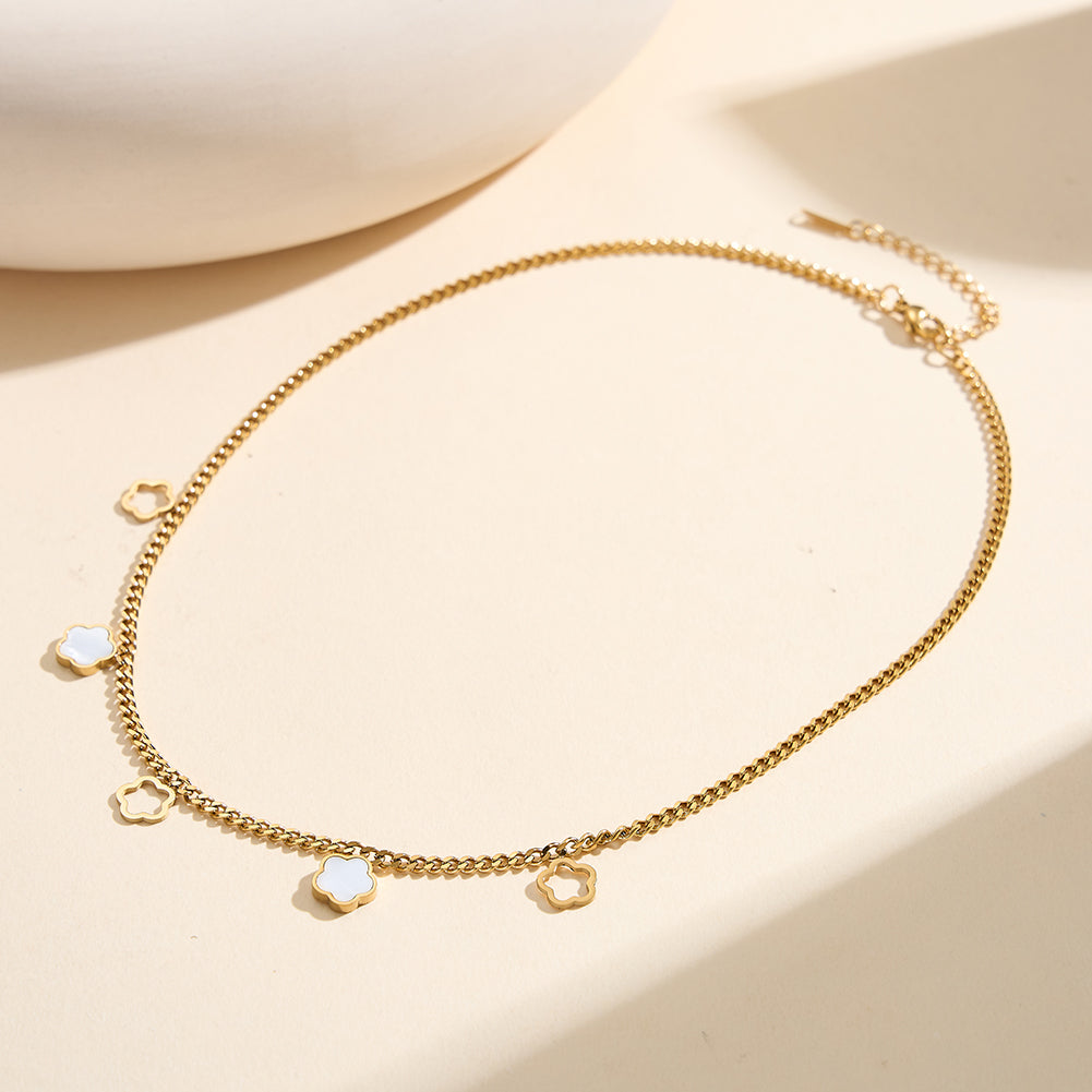 Aura Blossom // Mother of Pearl Flower Multi-Charm Necklace