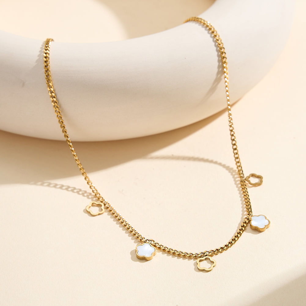Aura Blossom // Mother of Pearl Flower Multi-Charm Necklace