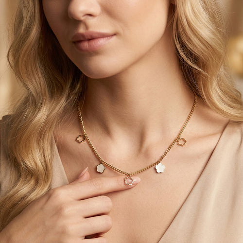 Aura Blossom // Mother of Pearl Flower Multi-Charm Necklace