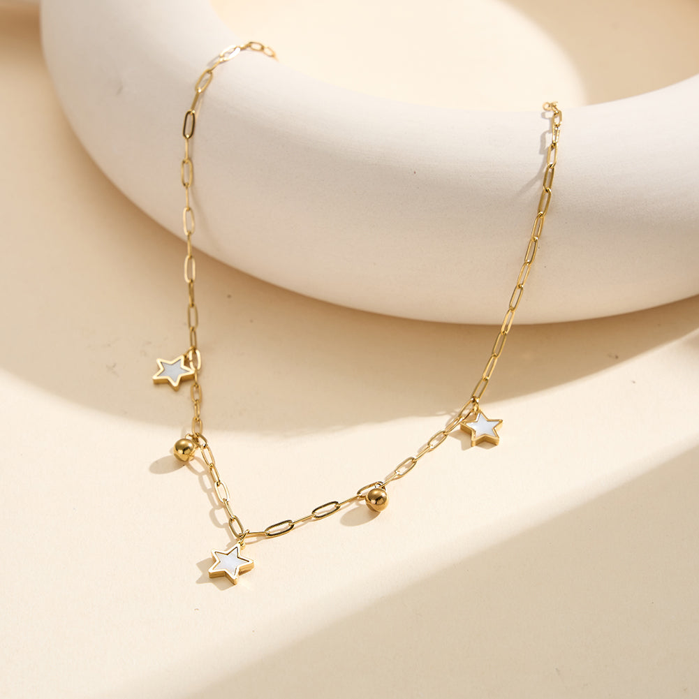 Aura Celestial // Mother of Pearl Star & Bead Shimmer Paperclip Necklace