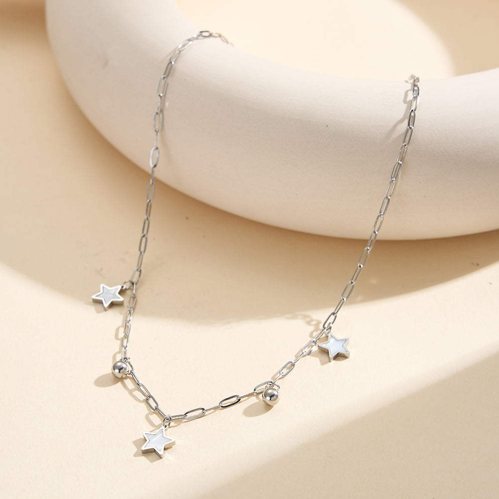 Aura Celestial // Mother of Pearl Star & Bead Shimmer Paperclip Necklace