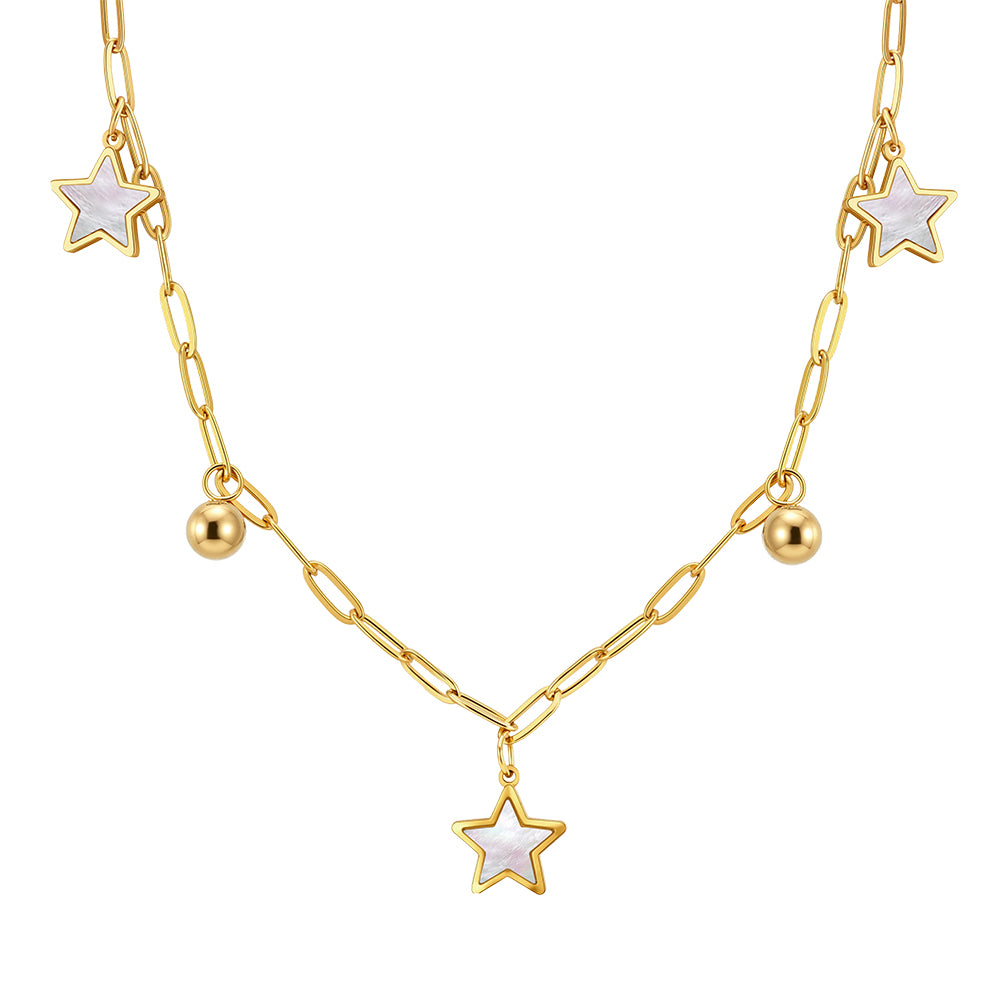 Aura Celestial // Mother of Pearl Star & Bead Shimmer Paperclip Necklace