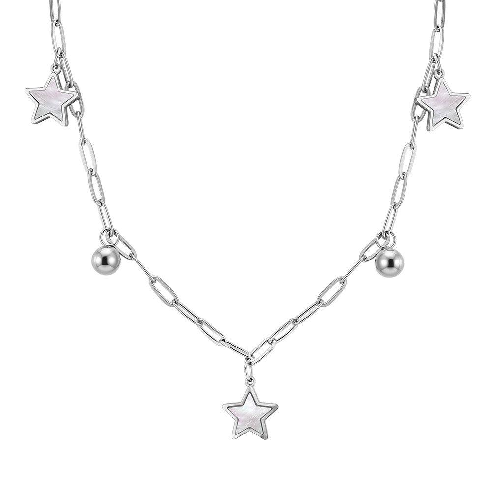 Aura Celestial // Mother of Pearl Star & Bead Shimmer Paperclip Necklace