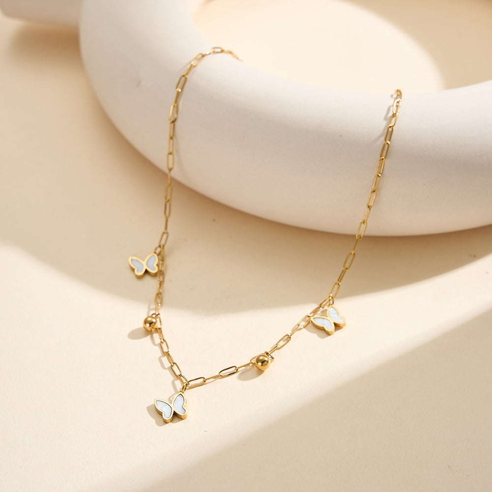 Aura Celestial // Mother of Pearl Butterfly & Bead Shimmer Paperclip Necklace