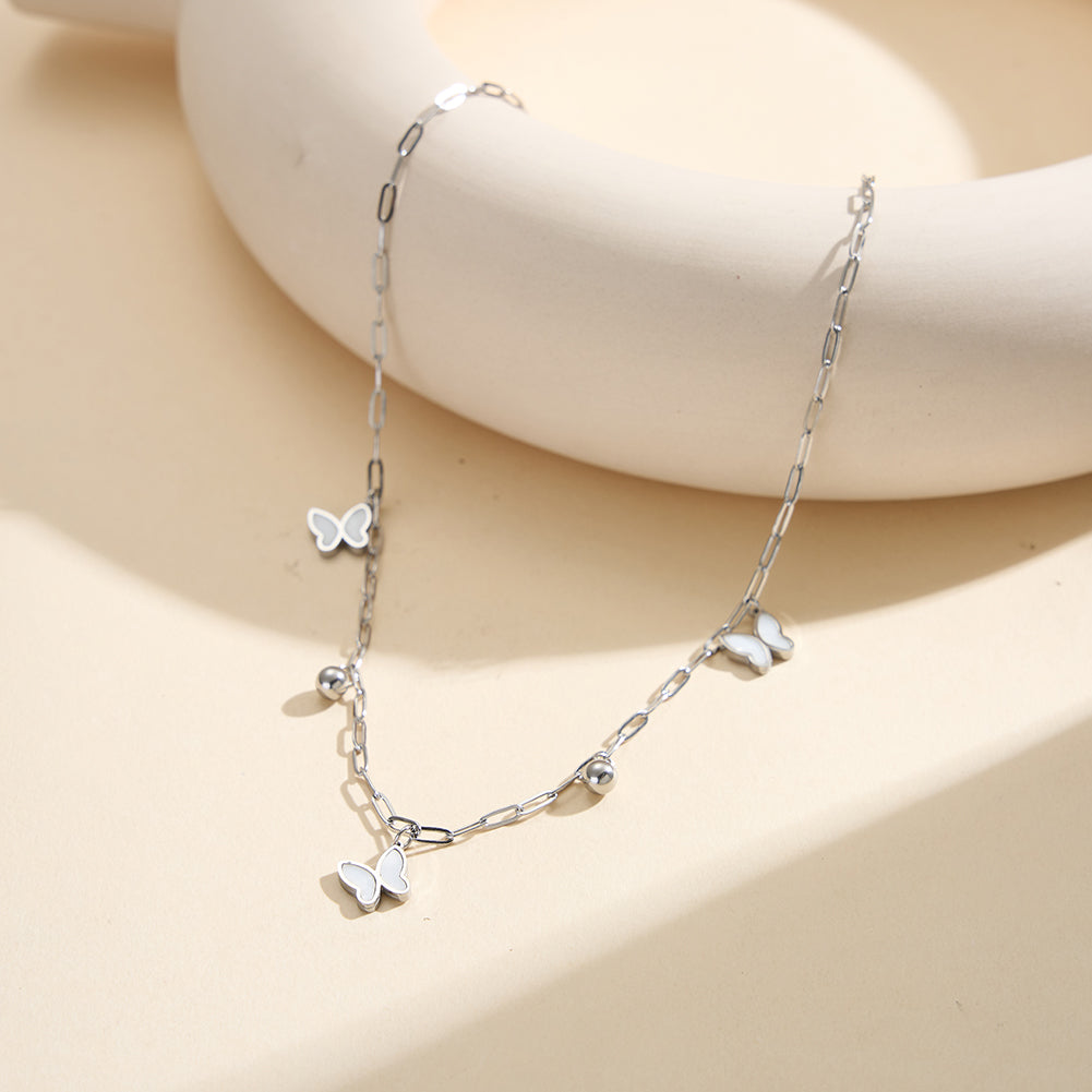 Aura Celestial // Mother of Pearl Butterfly & Bead Shimmer Paperclip Necklace