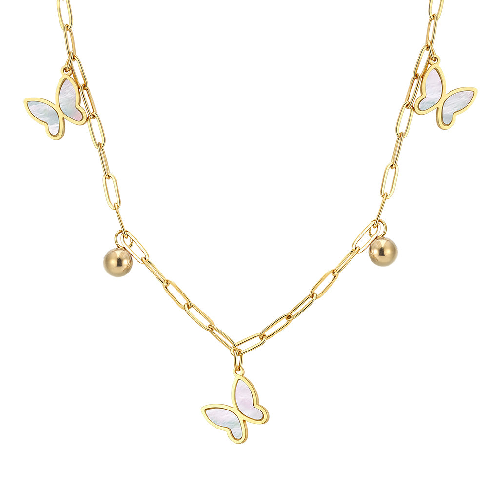 Aura Celestial // Mother of Pearl Butterfly & Bead Shimmer Paperclip Necklace