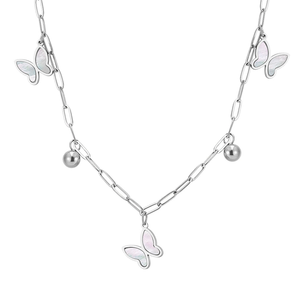 Aura Celestial // Mother of Pearl Butterfly & Bead Shimmer Paperclip Necklace
