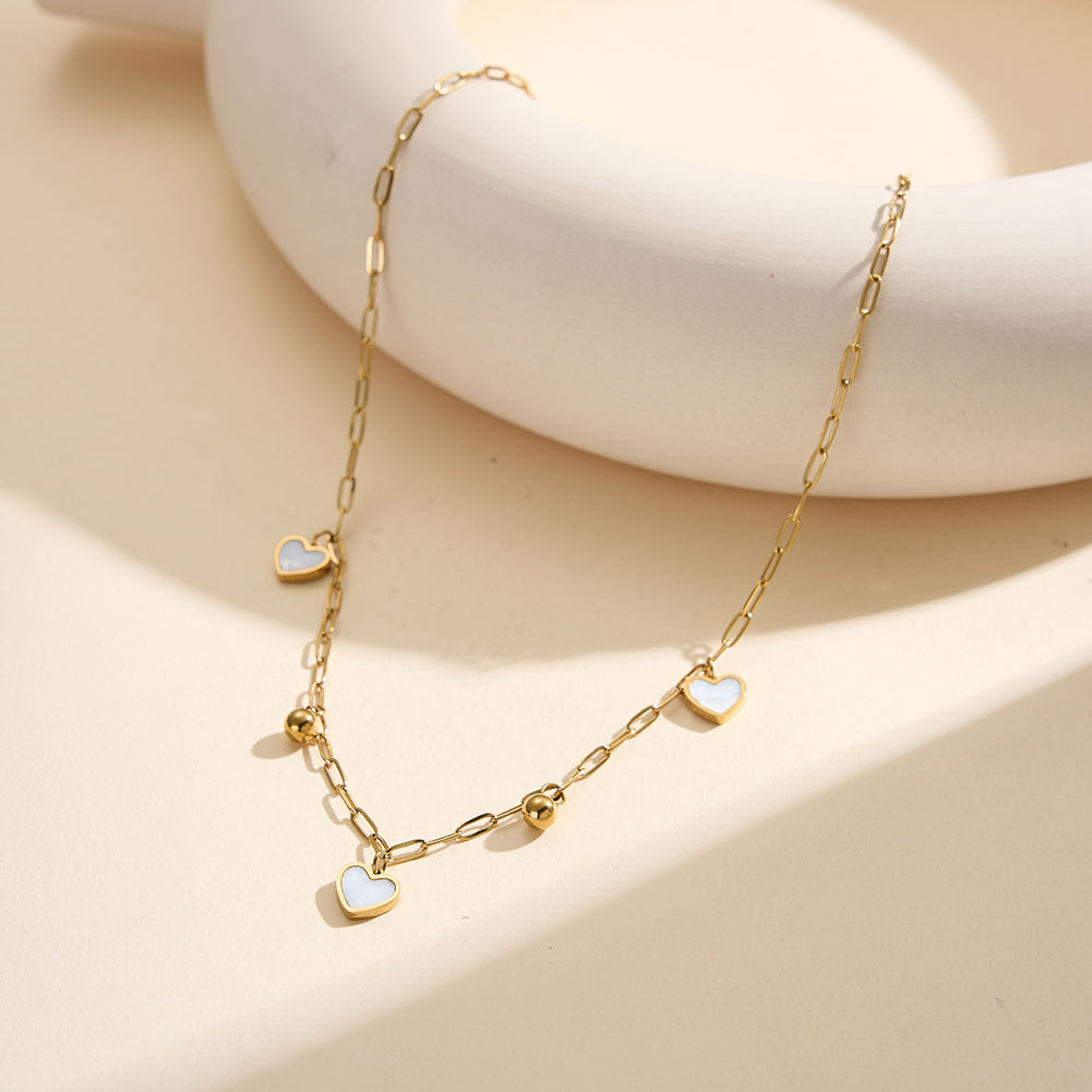 Aura Amour // Mother of Pearl Heart & Bead Shimmer Paperclip Necklace