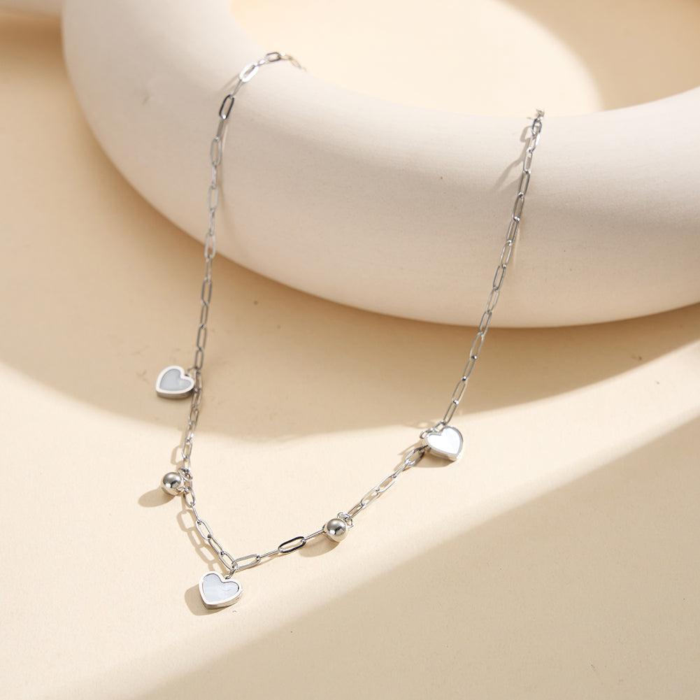 Aura Amour // Mother of Pearl Heart & Bead Shimmer Paperclip Necklace