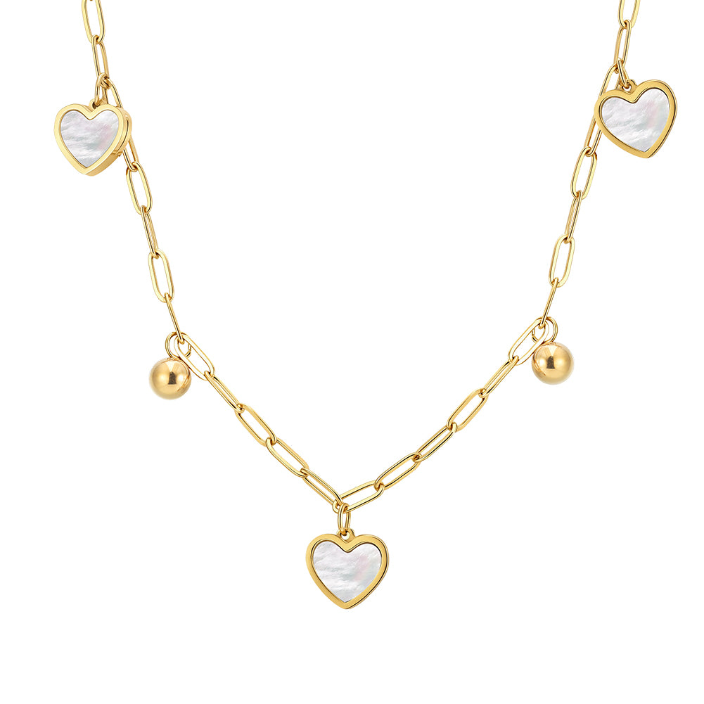Aura Amour // Mother of Pearl Heart & Bead Shimmer Paperclip Necklace