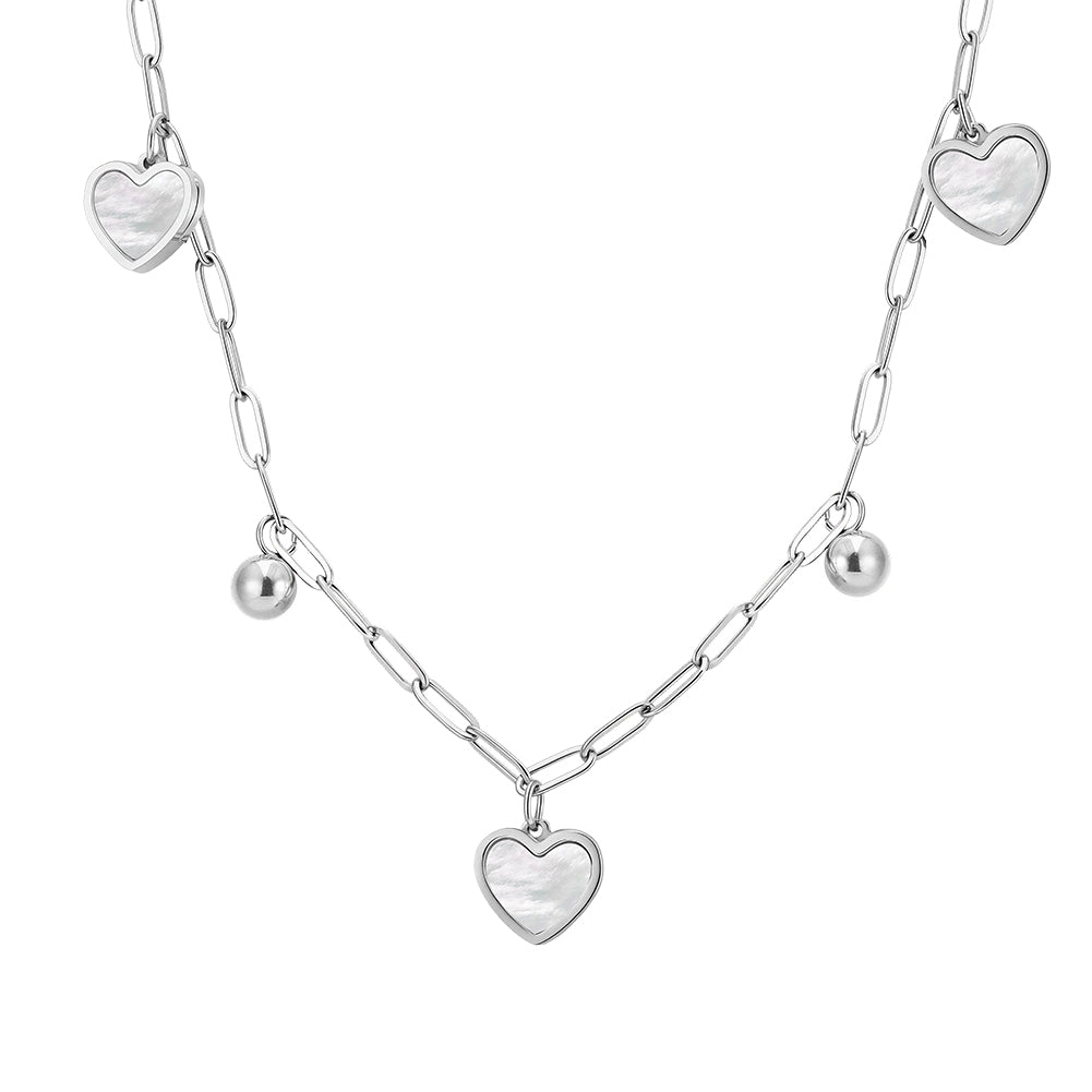 Aura Amour // Mother of Pearl Heart & Bead Shimmer Paperclip Necklace