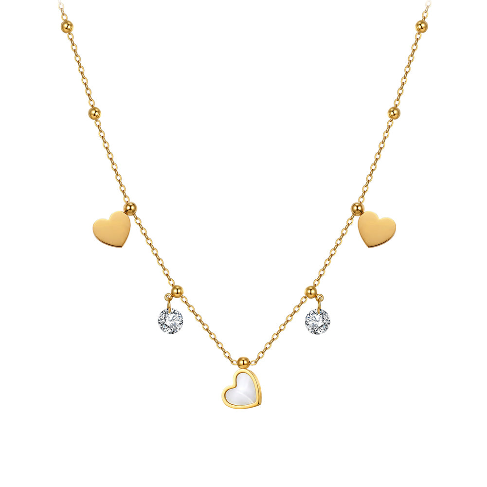 Aura Amour // Multi-Charm Mother of Pearl & CZ Heart Necklace