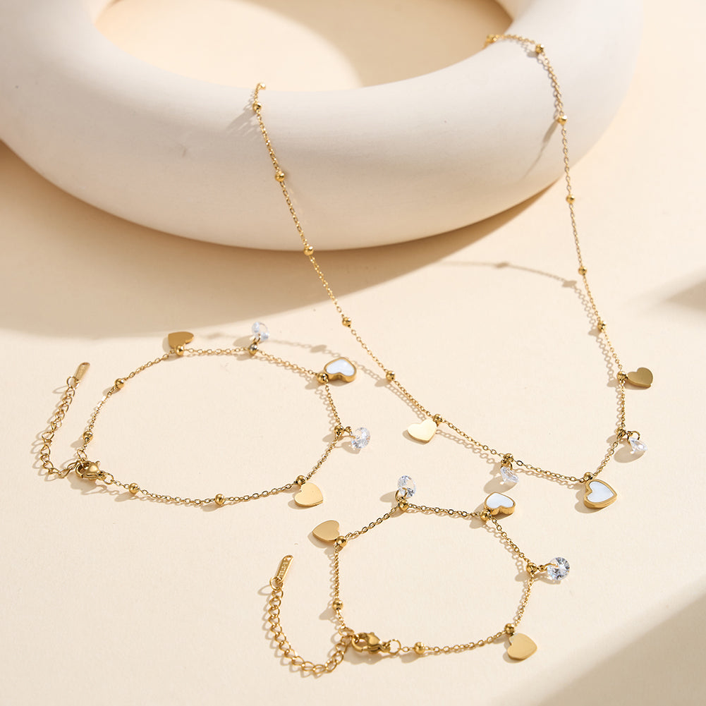 Aura Amour // Multi-Charm Mother of Pearl & CZ Heart Necklace