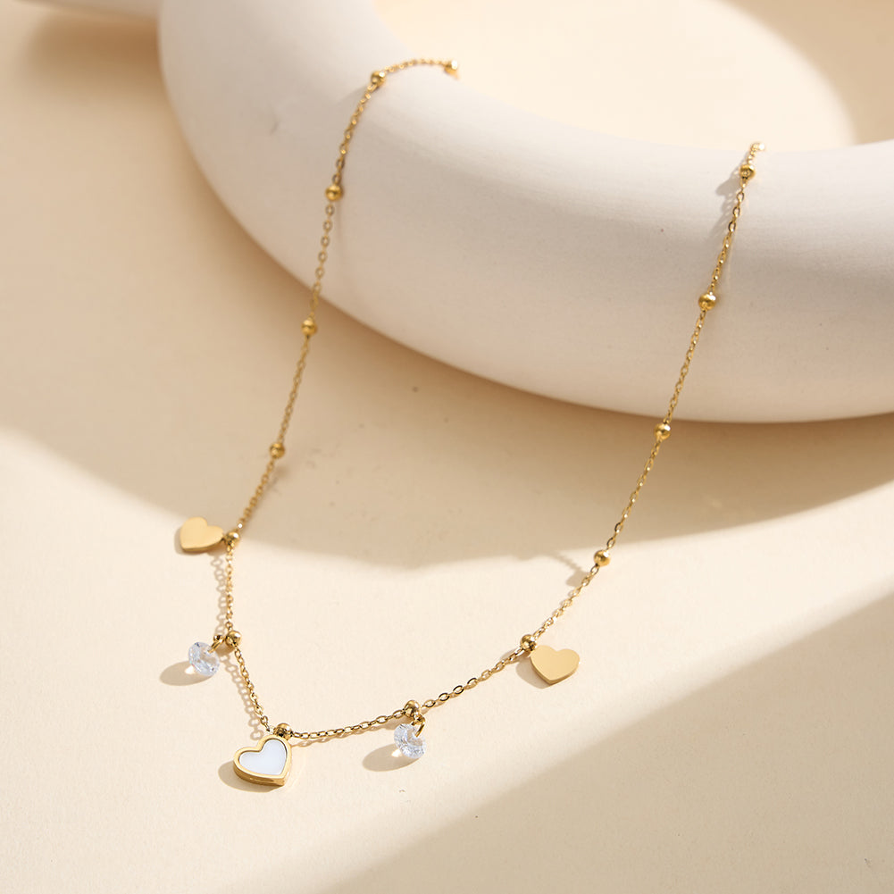Aura Amour // Multi-Charm Mother of Pearl & CZ Heart Necklace