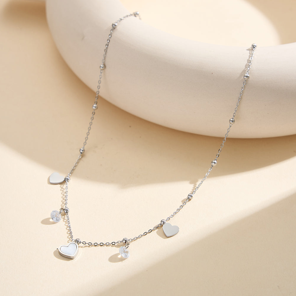 Aura Amour // Multi-Charm Mother of Pearl & CZ Heart Necklace