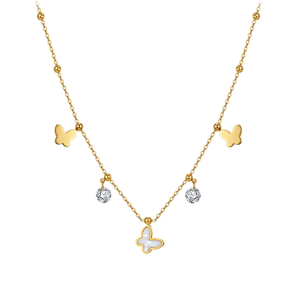 Aura Celestial // Multi-Charm Mother of Pearl & CZ Butterfly Necklace