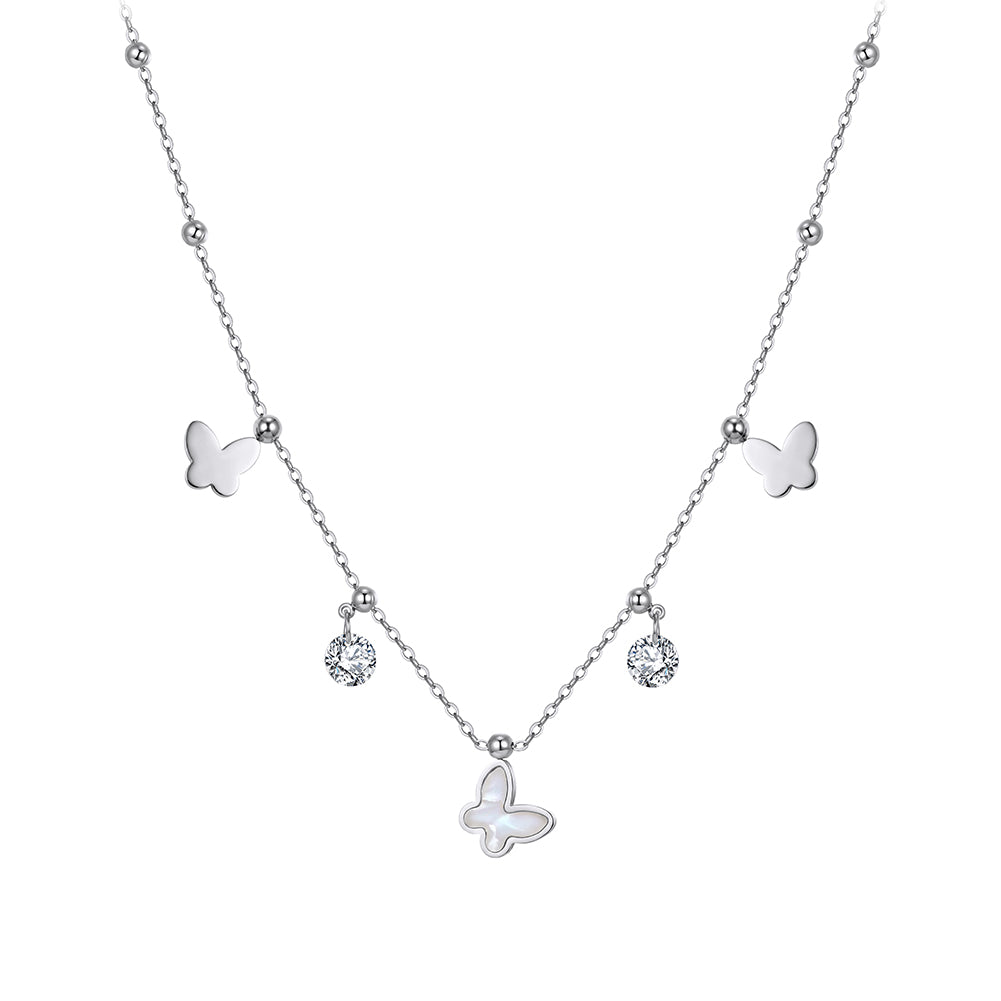 Aura Celestial // Multi-Charm Mother of Pearl & CZ Butterfly Necklace