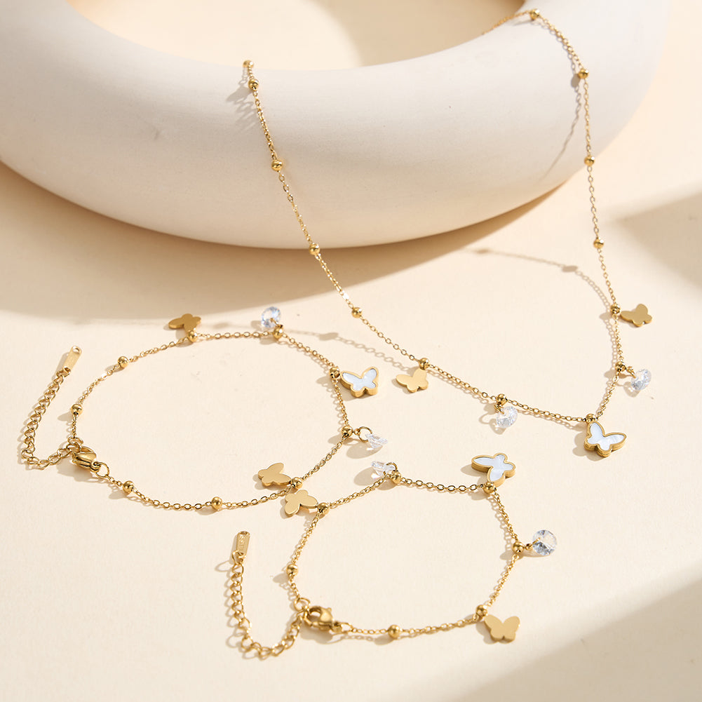 Aura Celestial // Multi-Charm Mother of Pearl & CZ Butterfly Necklace