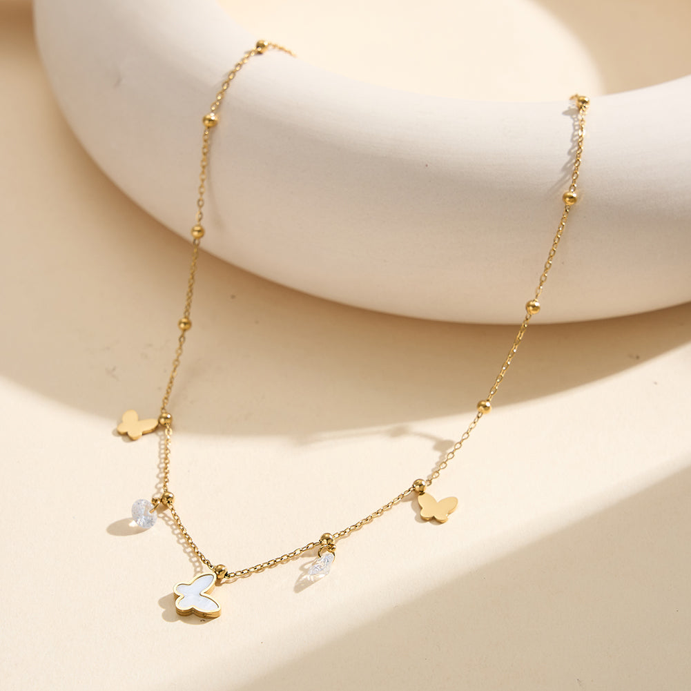 Aura Celestial // Multi-Charm Mother of Pearl & CZ Butterfly Necklace