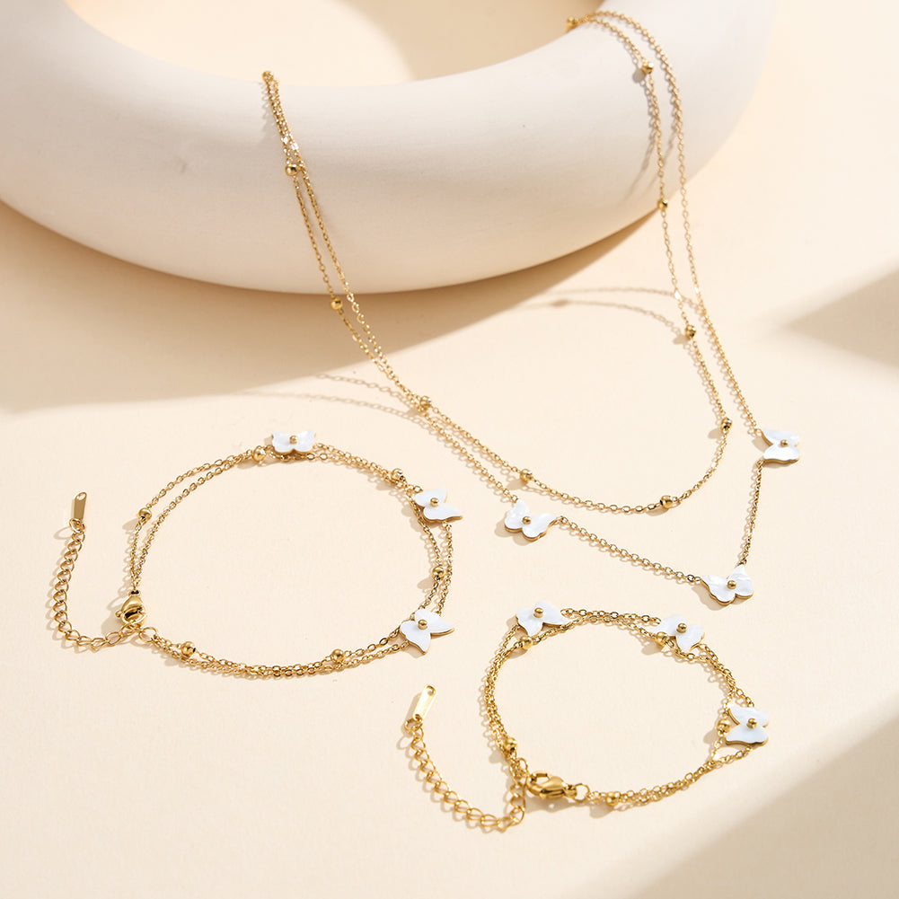 Aura Celestial // Double-Layer Butterfly & Bead Chain Necklace