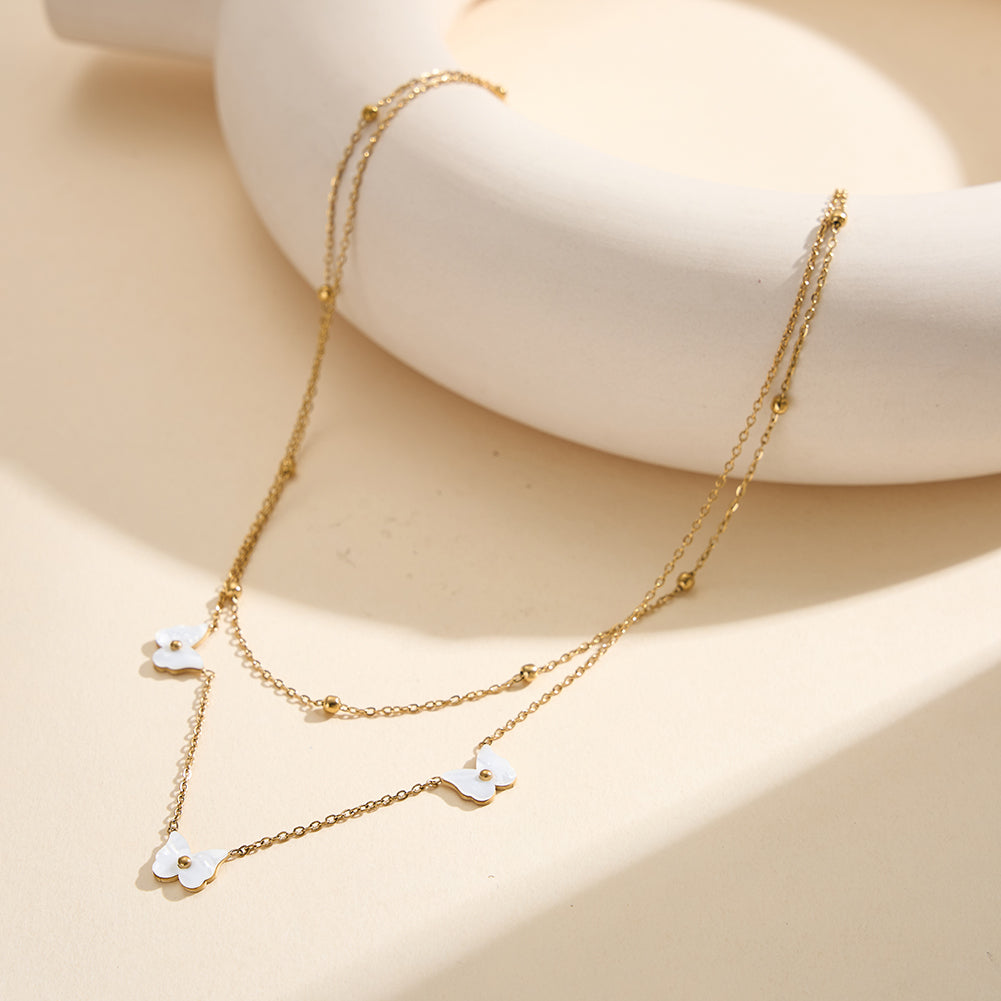 Aura Celestial // Double-Layer Butterfly & Bead Chain Necklace