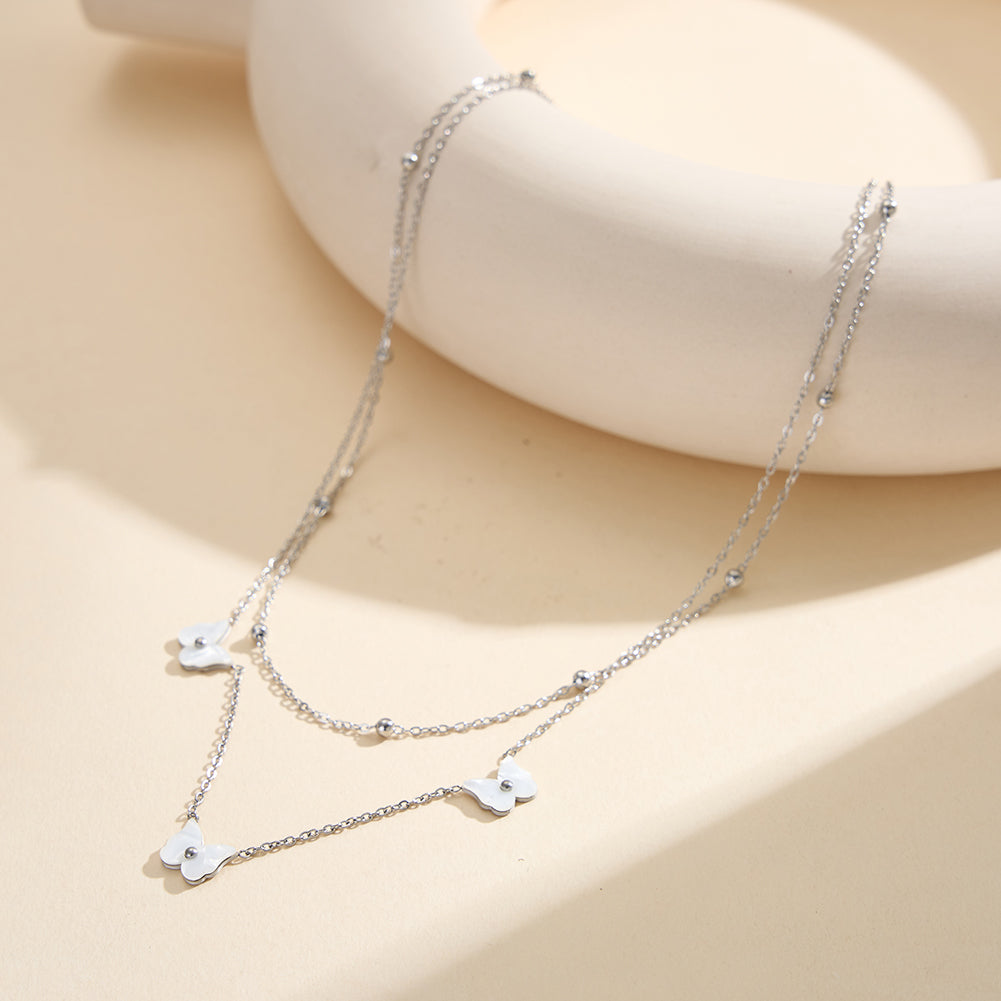 Aura Celestial // Double-Layer Butterfly & Bead Chain Necklace